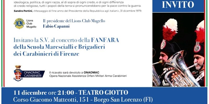 Lions Club Mugello. Grande concerto con la fanfara dei Carabinieri al teatro Giotto