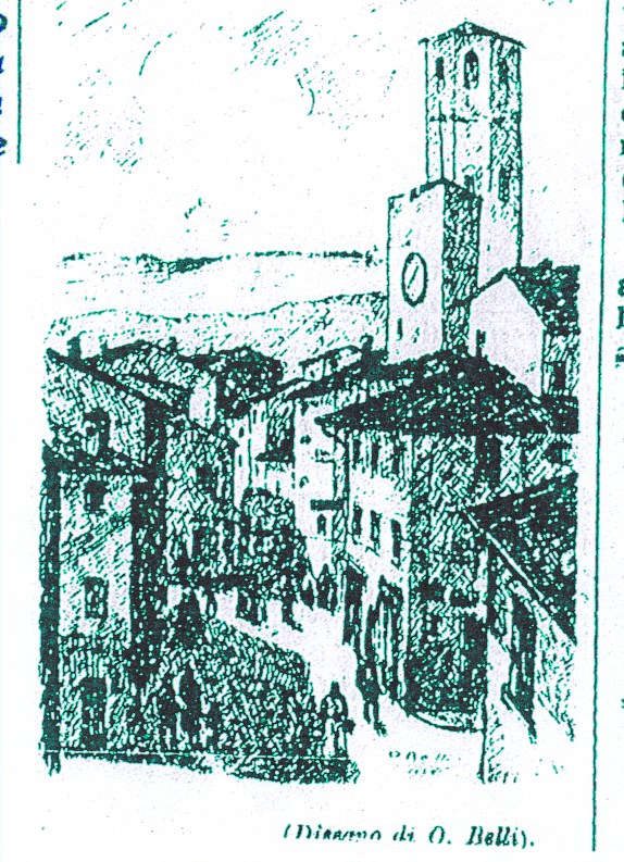 Un raro disegno, datato 1934, del Prof. Orazio Belli, raffigurante uno scorcio di Borgo. 