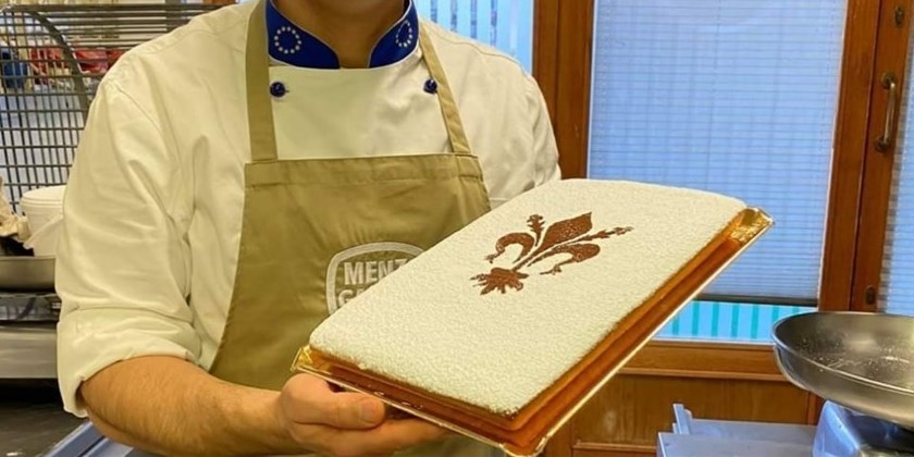 Pasticceria Andrea di Compiobbi con la schiacciata alla fiorentina in gara in una passata edizione