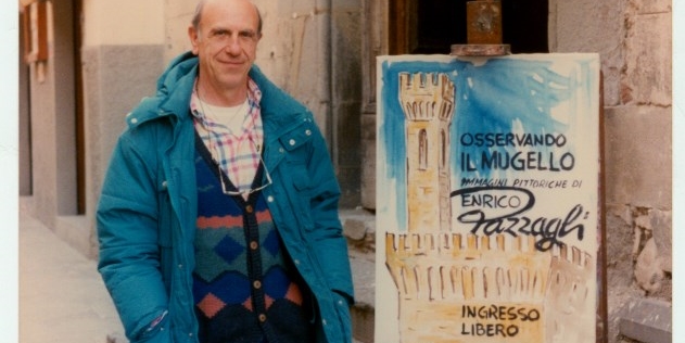 Enrico Pazzagli in una sua mostra personale alla Vecchia Propositura di Scarperia