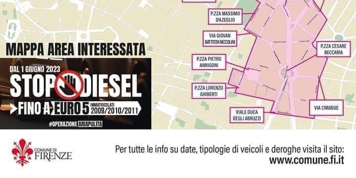 Firenze: dal 1° giugno stop diesel euro 5 immatricolati fino al 2011 sui viali di circonvallazione