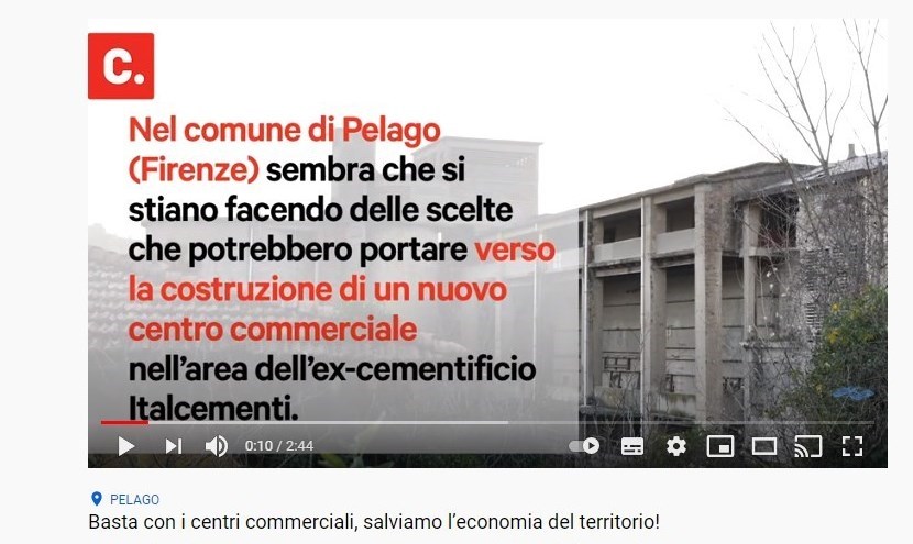 Frame del video di Valdisieve in Transizione per la petizione per fermare il centro commerciale nell'Ex Italcementi