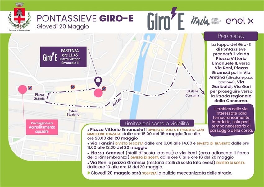 La viabilità a Pontassieve per la partenza del "Giro E" del 20 maggio