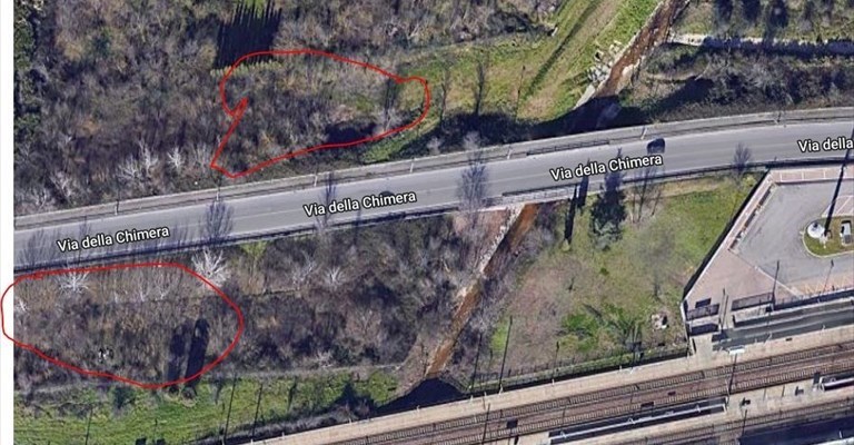 In alto l'area del bosco piena di rifiuti e in basso il campeggio abusivo