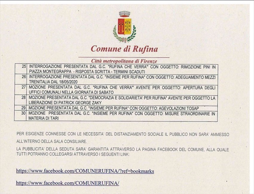 PAGINA 2 - Punti all'ordine del giorno del Consiglio comunale di Rufina