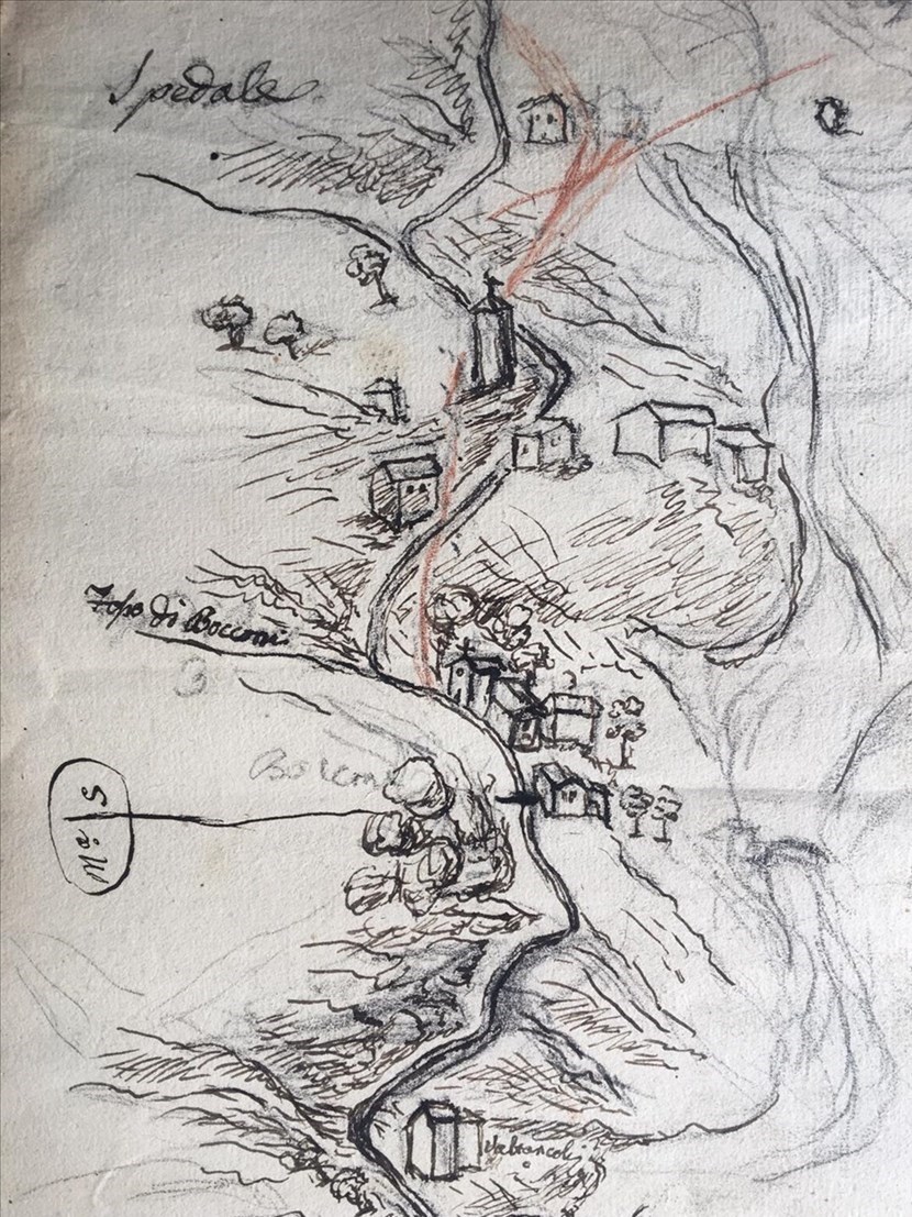 Un antico disegno del passo del Muraglione