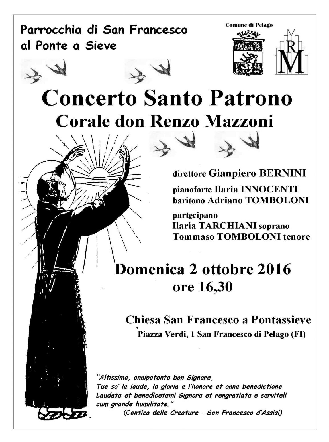 Pelago in concerto per festeggiare il Patrono d' Italia, San Francesco