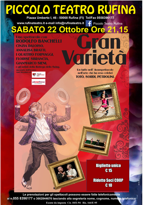 Gran Varietà con Rodolfo Banchelli il 22 ottobre a Rufina
