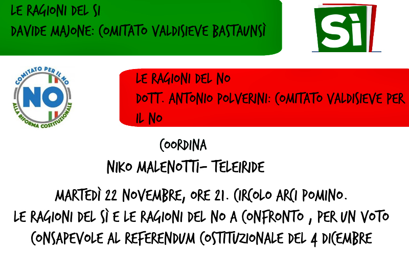 Referendum. Confronto tra le ragioni del SI e NO a Pomino