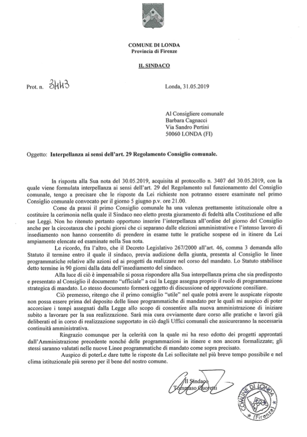 Londa: botta e risposta tra Cagnacci e Cuoretti