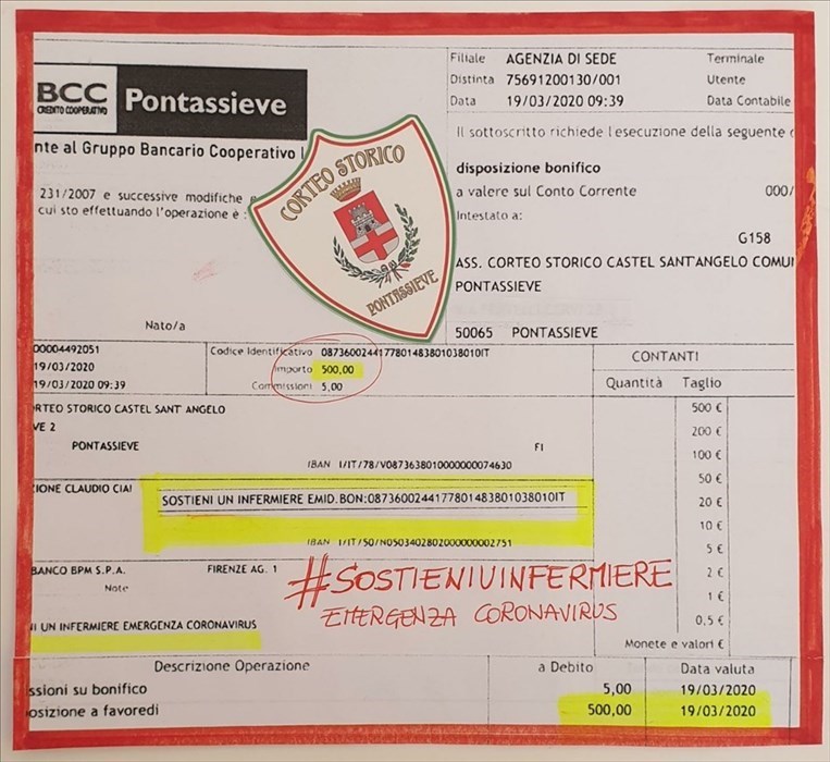 Donazione Corteo Storico Pontassieve per #SostieniUnInfermiere per COVID-19