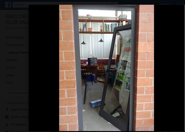 Uno dei danni effettuati da ignoti agli ""Amici del Mosca Club Valdisieve"",""Amici del Mosca Club Valdisieve