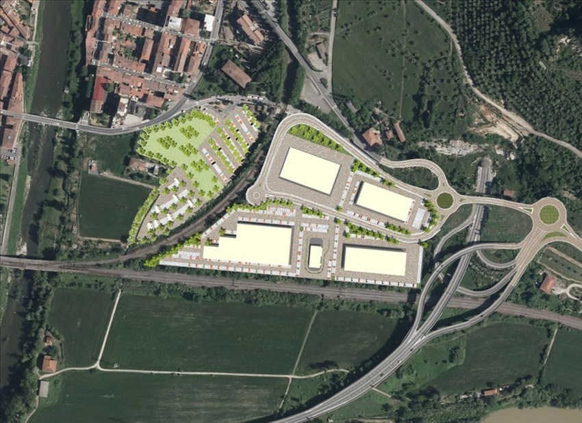 Randering del progetto di recupero della Ex Italcementi - ""Pelago Retail Park"",""Ancona Real Estate