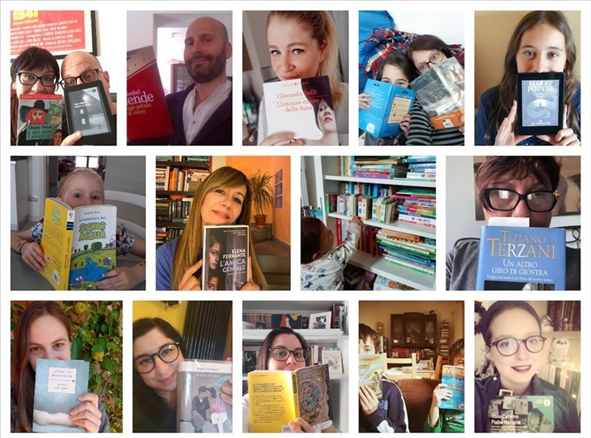 Collage biblioteca di Pontassieve della campagna social  Io ci metto la FacciaLibro