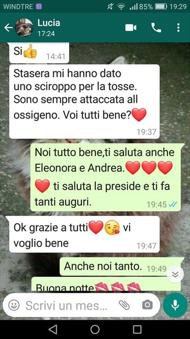 Messaggi della maestra Lucia alla famiglia in ospedale prima della scomparsa per Covid