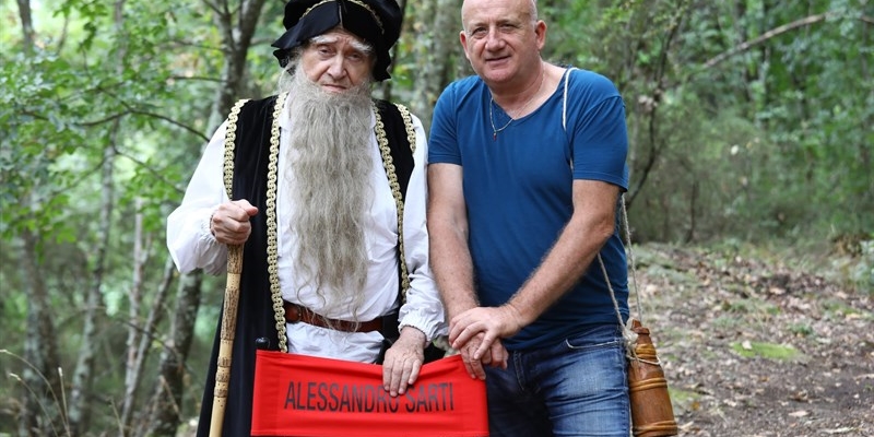 Alessandro Sarti e Sergio Forconi sul set di ""Quel Genio del mio amico"",""Alessandro Sarti