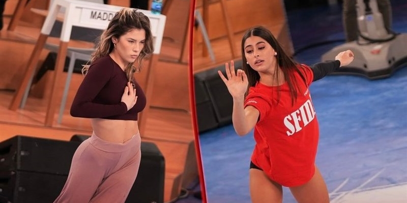 A destra Martina Bello in un frame della sfida contro Maddalena, partecipante di Amici