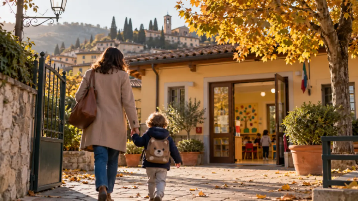 Mamma accompagna il bambino all asilo nido