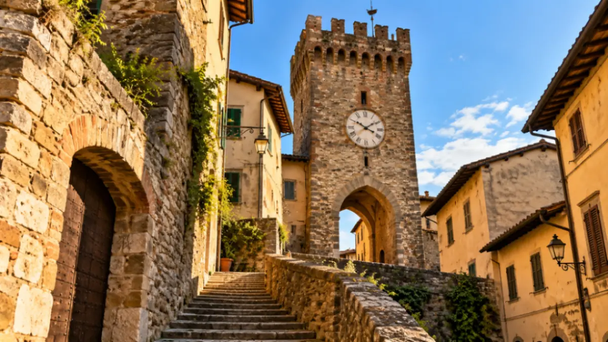Scorcio storico di Pontassieve tra mura medievali e antiche abitazioni